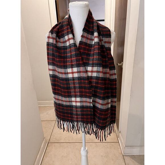 Burberrys Made In Scotland Cashmere Dress McDonald Red Plaid Scarf Vintage - Picture 1 of 5